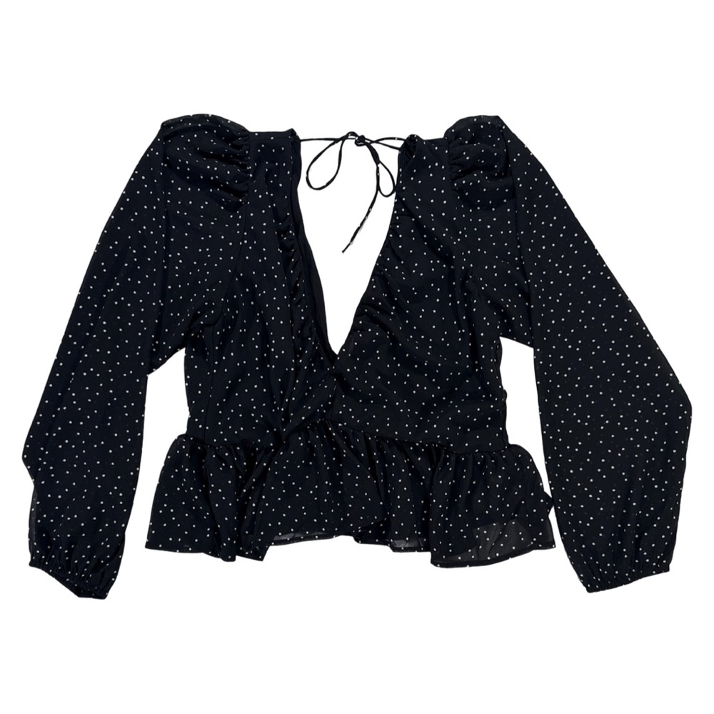 H&M | Black Polka-Dot Deep V Top Size M
